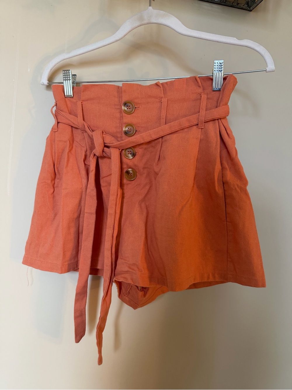 Flying Tomato Coral Paperbag Shorts with Tie Belt